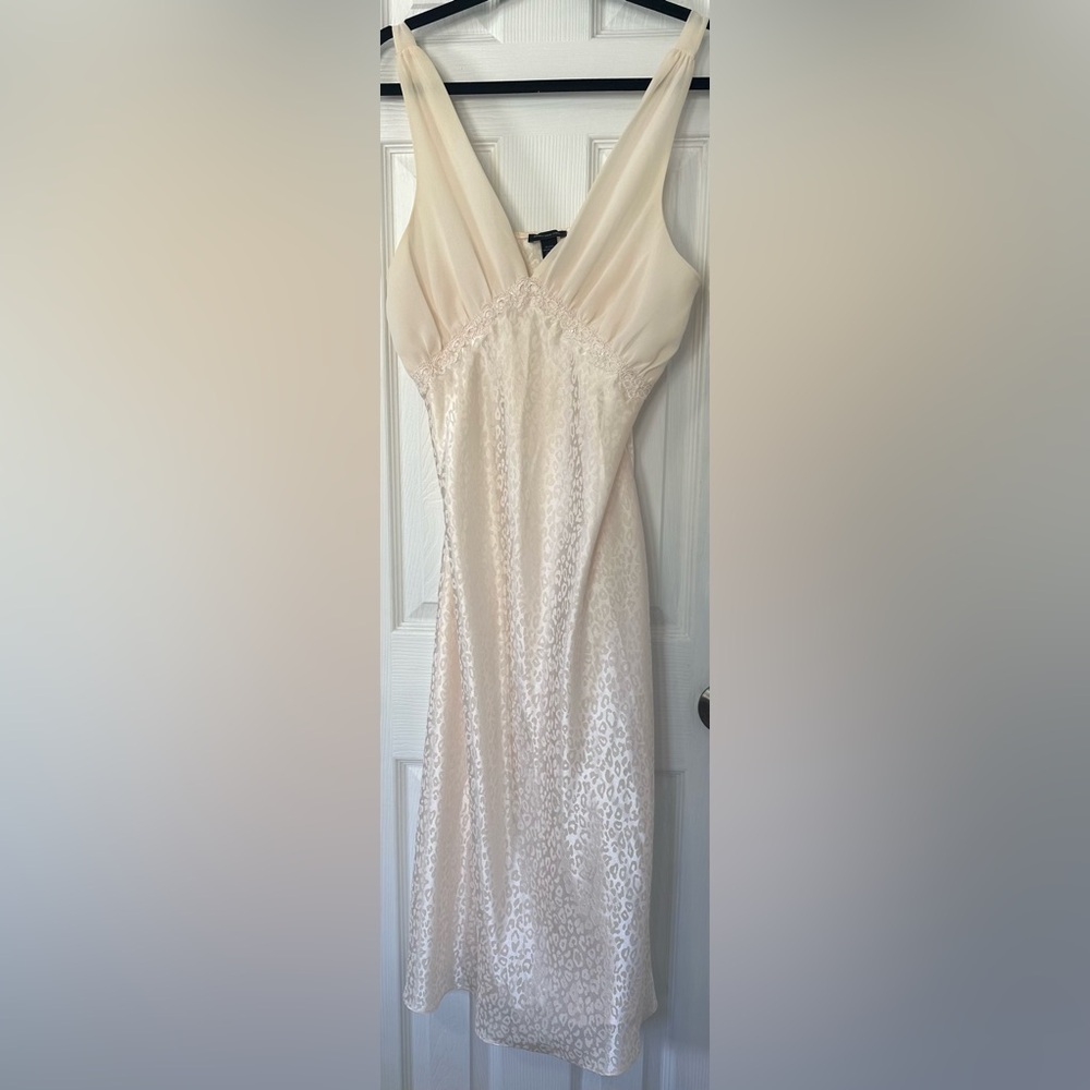 Vintage Jones New York MEDIUM Maxi Long Sleeveless Dress Ivory Leopard Print New